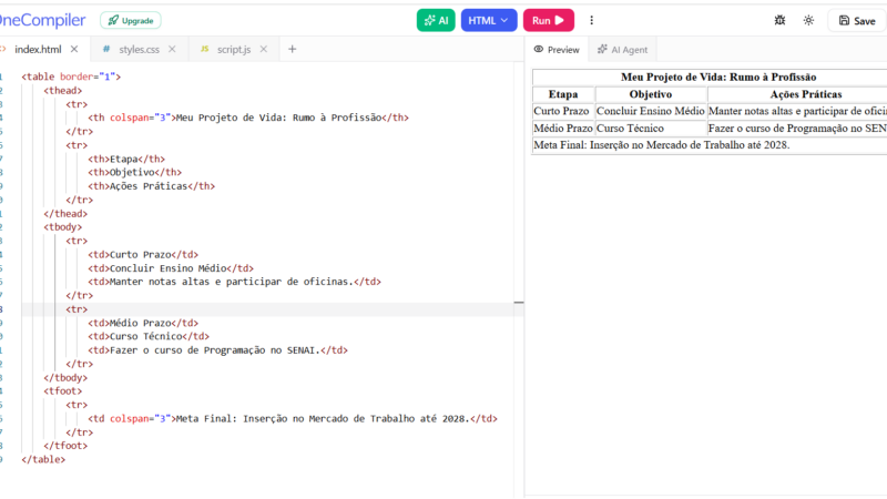 HTML Avançado: Construindo a Tabela do Projeto de Vida | Aula HTML/CSS dia 13/07
